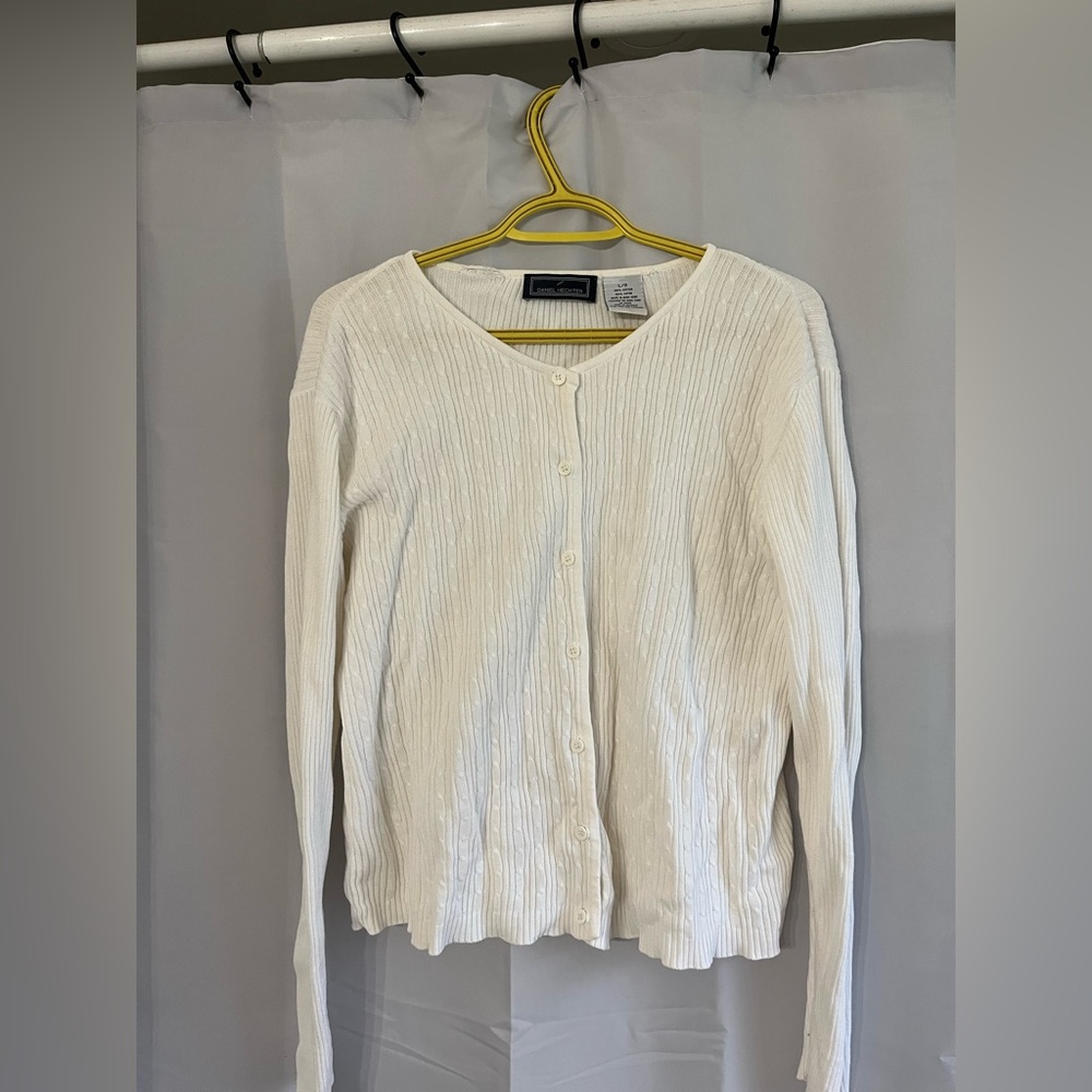 White button up sweater